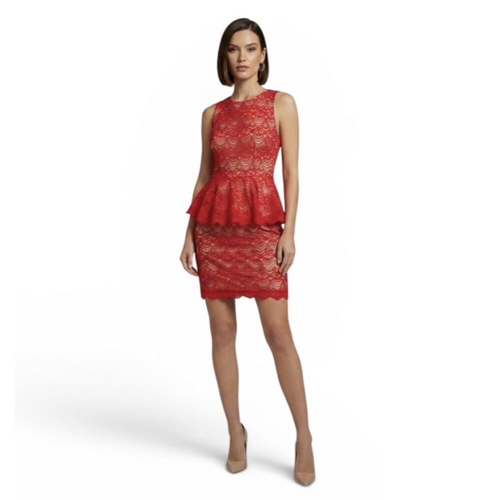 NWT Guess Jazlyn Red Lace Peplum Lace Sleeveless Chic Dress Size Small NEW $128